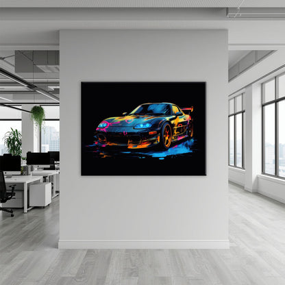 Mazda RX-7 Wall Art – Neon Graffiti JDM Canvas Print Cars