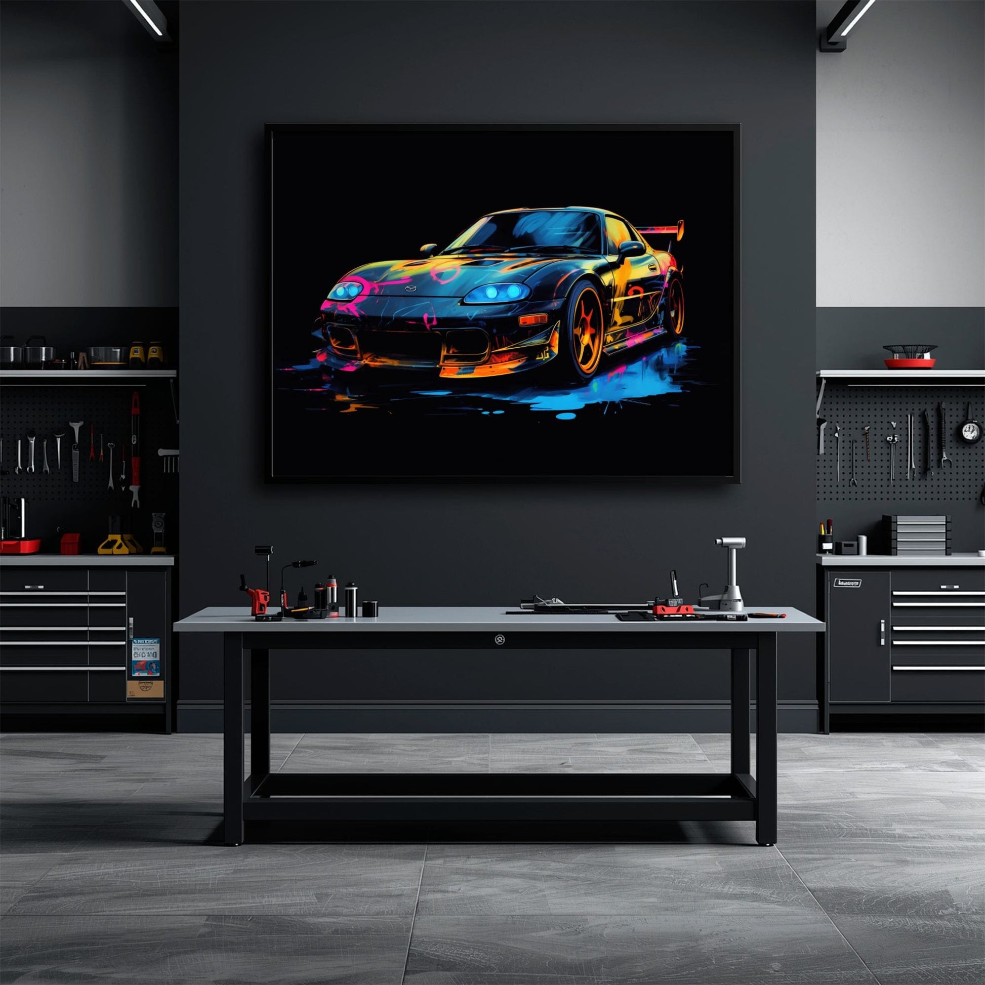 Mazda RX-7 Wall Art – Neon Graffiti JDM Canvas Print Cars