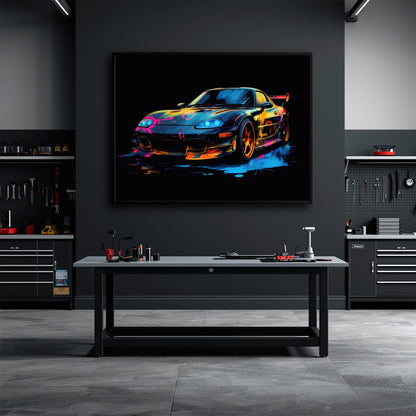 Mazda RX-7 Wall Art – Neon Graffiti JDM Canvas Print Cars