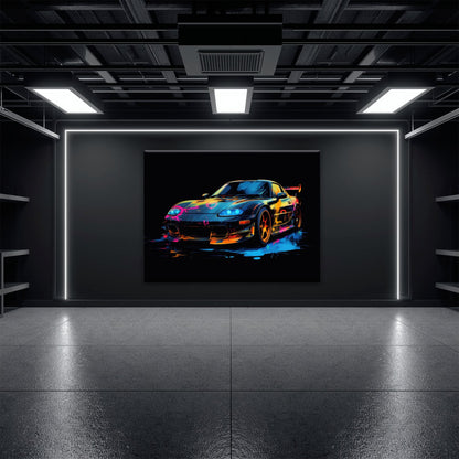 Mazda RX-7 Wall Art – Neon Graffiti JDM Canvas Print Cars