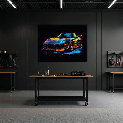 Mazda RX-7 Wall Art – Neon Graffiti JDM Canvas Print Cars