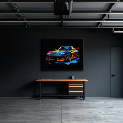 Mazda RX-7 Wall Art – Neon Graffiti JDM Canvas Print Cars