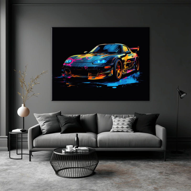 Mazda RX-7 Wall Art – Neon Graffiti JDM Canvas Print Cars