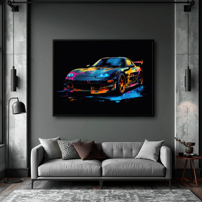 Mazda RX-7 Wall Art – Neon Graffiti JDM Canvas Print Cars