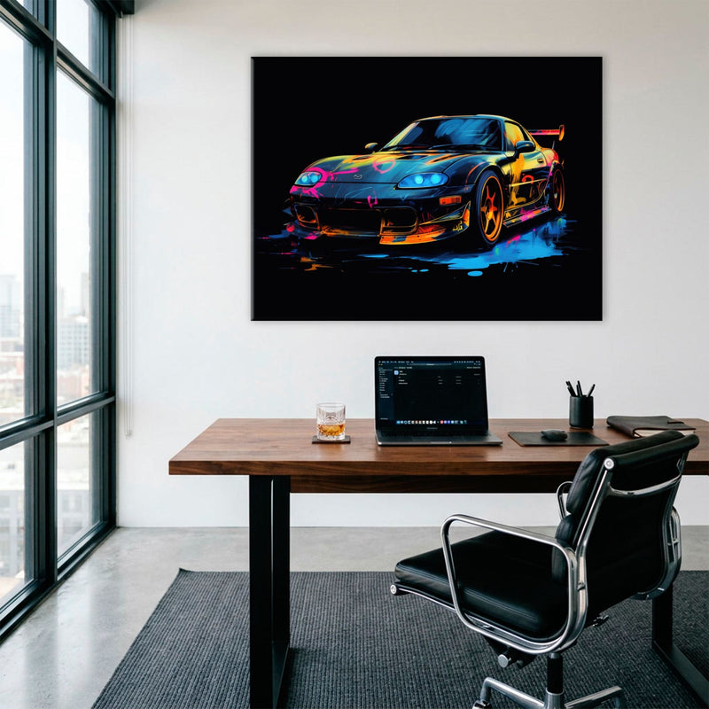 Mazda RX-7 Wall Art – Neon Graffiti JDM Canvas Print Cars