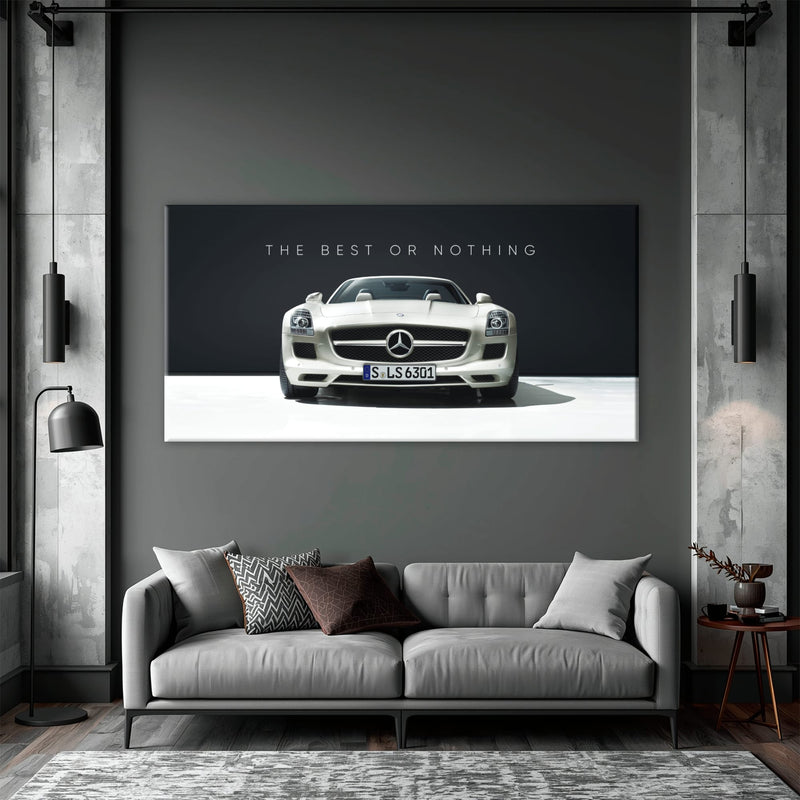 White Mercedes-Benz SLS AMG Best or Nothing Wall Art Canvas Print Cars