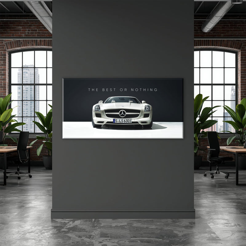 White Mercedes-Benz SLS AMG Best or Nothing Wall Art Canvas Print Cars