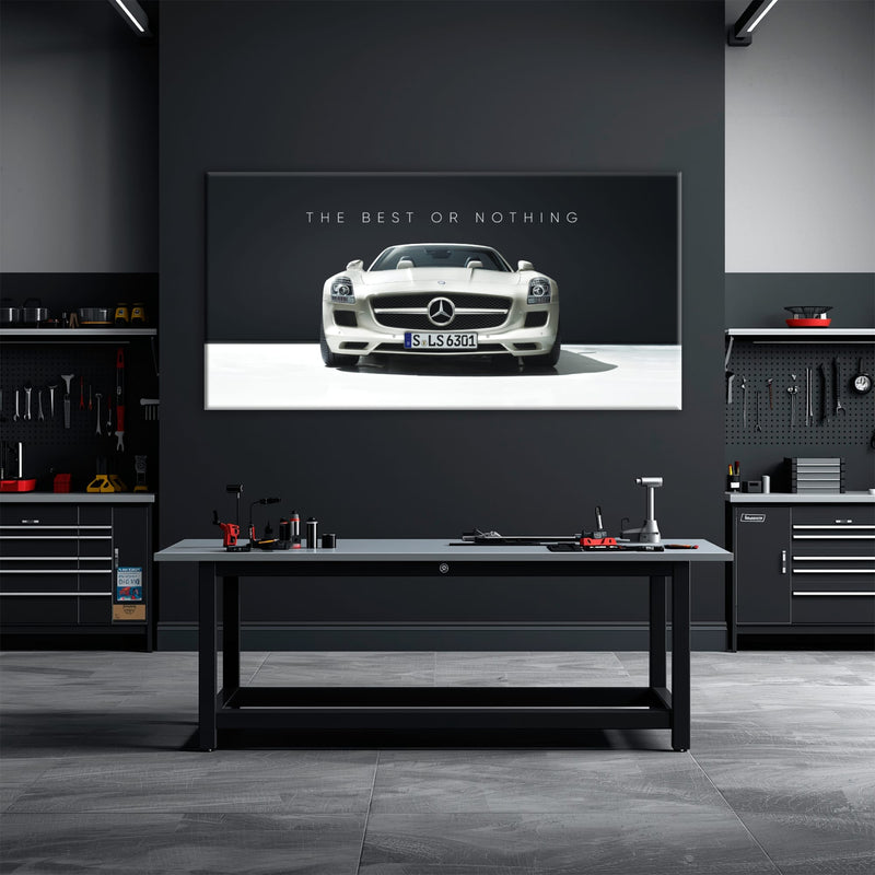 White Mercedes-Benz SLS AMG Best or Nothing Wall Art Canvas Print Cars
