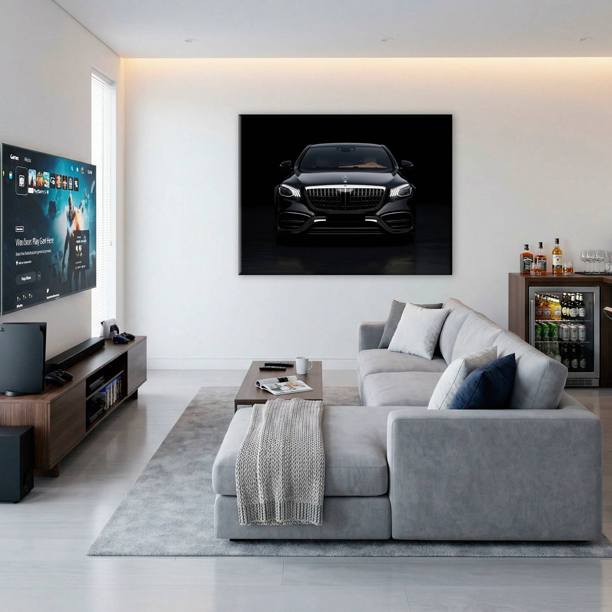 Mercedes Benz Wall Art – Black Luxury Sedan Canvas Print  Cars