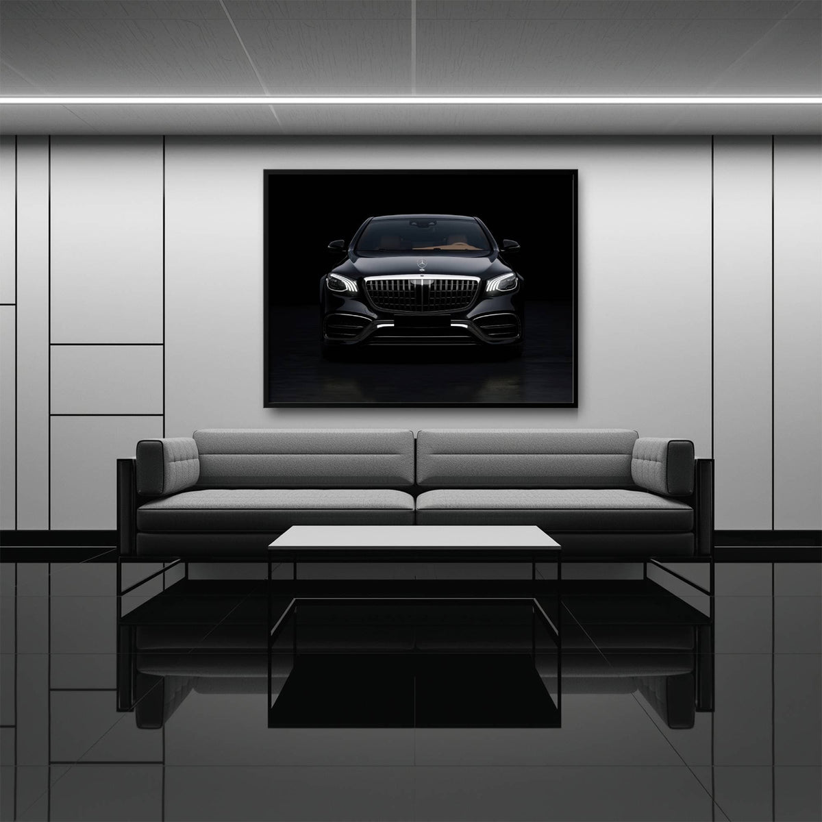 Mercedes Benz Wall Art – Black Luxury Sedan Canvas Print  Cars