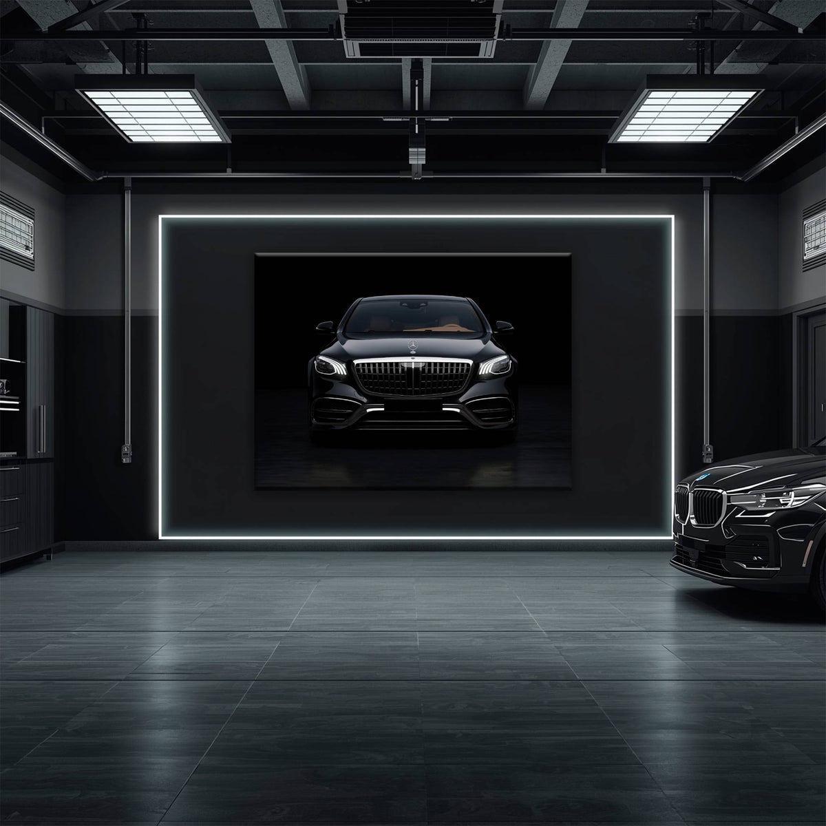Mercedes Benz Wall Art – Black Luxury Sedan Canvas Print  Cars
