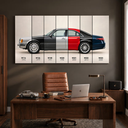 Mercedes-Benz S-Class Evolution Poster & Canvas Wall Art | Caveson Canvas / 12х24 / Gallery Wrap Cars