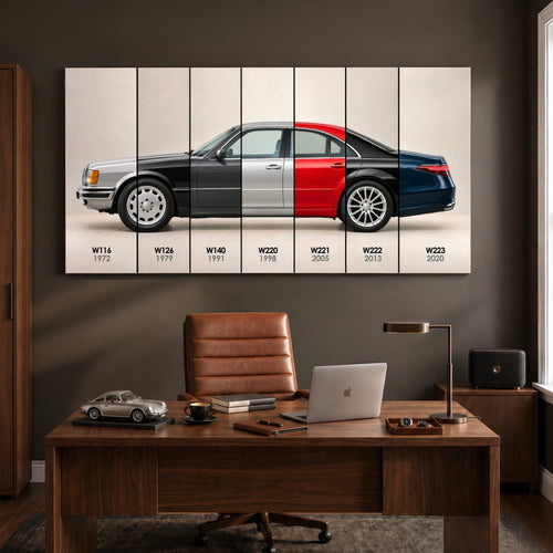 Mercedes-Benz S-Class Evolution Poster & Canvas Wall Art | Caveson Canvas / 12х24 / Gallery Wrap Cars