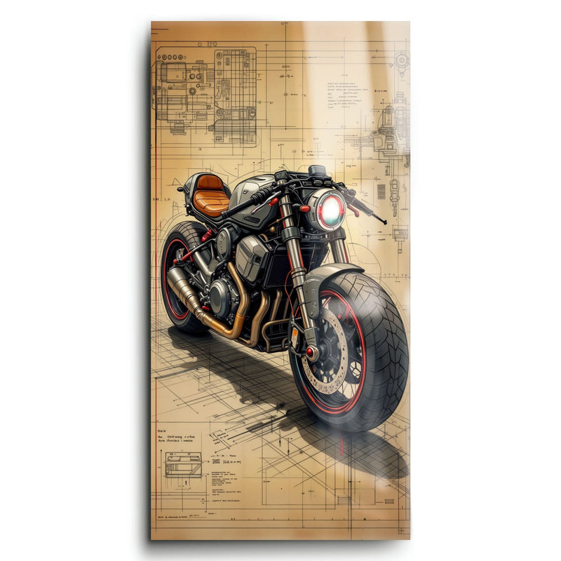 Blueprint Canvas Print – Cafe Racer Motorcycle Mechanical Soul Wall Art Motorcycle