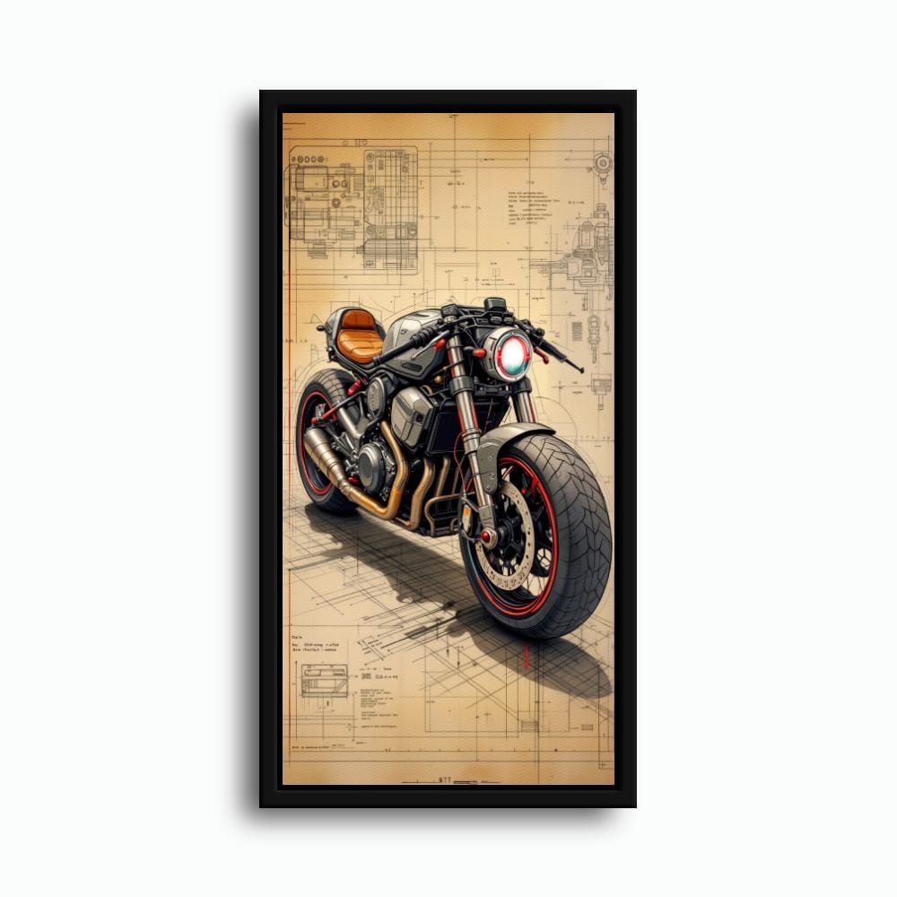 Blueprint Canvas Print – Cafe Racer Motorcycle Mechanical Soul Wall Art Motorcycle