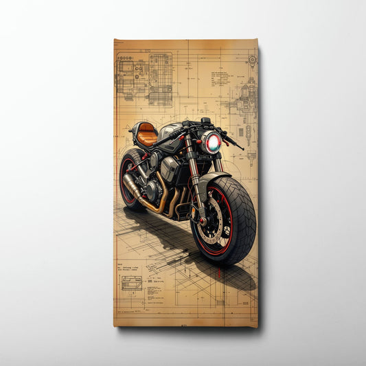 Blueprint Canvas Print – Cafe Racer Motorcycle Mechanical Soul Wall Art Motorcycle