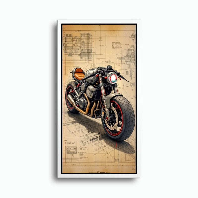 Blueprint Canvas Print – Cafe Racer Motorcycle Mechanical Soul Wall Art Motorcycle