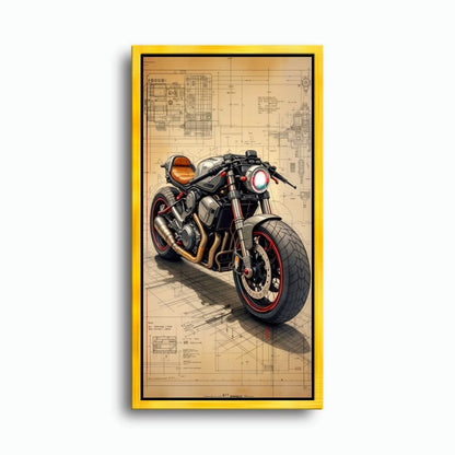 Blueprint Canvas Print – Cafe Racer Motorcycle Mechanical Soul Wall Art Motorcycle