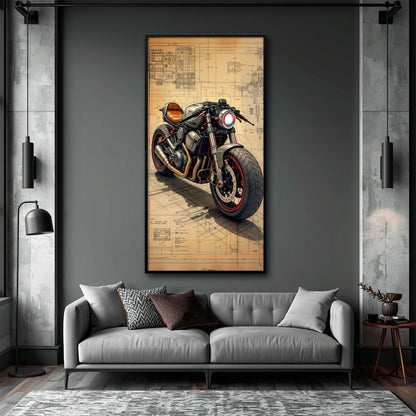 Blueprint Canvas Print – Cafe Racer Motorcycle Mechanical Soul Wall Art Motorcycle