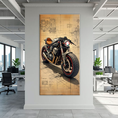 Blueprint Canvas Print – Cafe Racer Motorcycle Mechanical Soul Wall Art Motorcycle