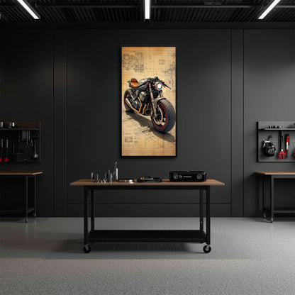 Blueprint Canvas Print – Cafe Racer Motorcycle Mechanical Soul Wall Art Motorcycle