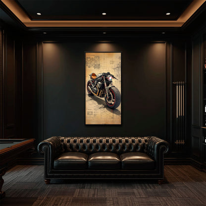 Blueprint Canvas Print – Cafe Racer Motorcycle Mechanical Soul Wall Art Motorcycle