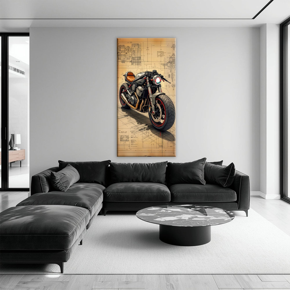 Blueprint Canvas Print – Cafe Racer Motorcycle Mechanical Soul Wall Art Motorcycle