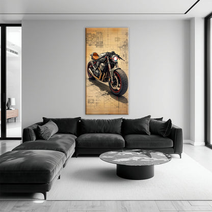 Blueprint Canvas Print – Cafe Racer Motorcycle Mechanical Soul Wall Art Motorcycle