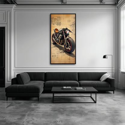 Blueprint Canvas Print – Cafe Racer Motorcycle Mechanical Soul Wall Art Motorcycle