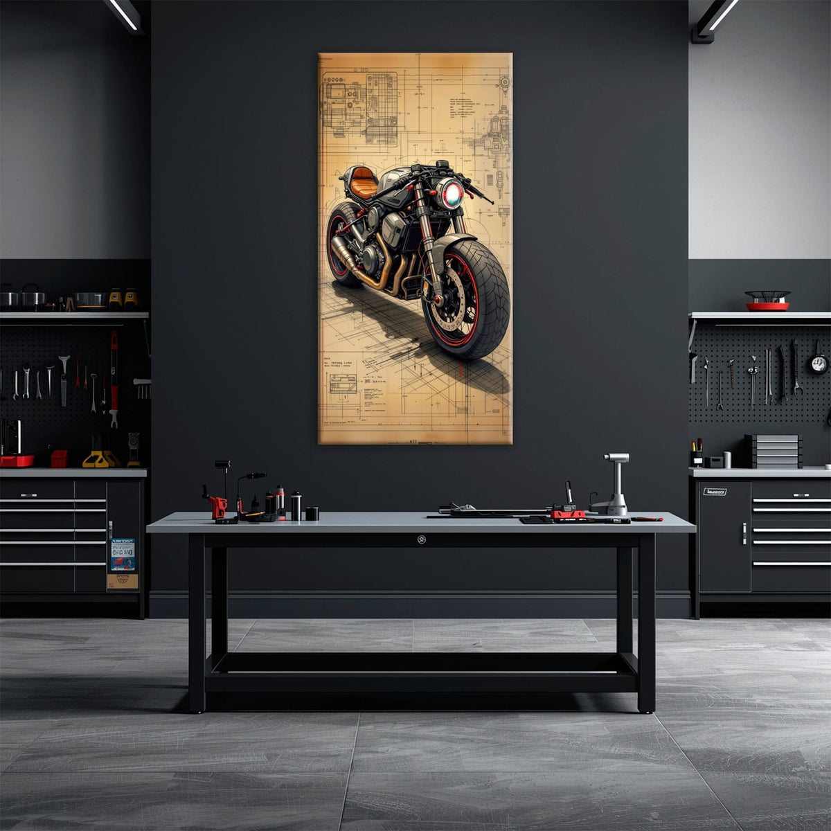 Blueprint Canvas Print – Cafe Racer Motorcycle Mechanical Soul Wall Art Motorcycle