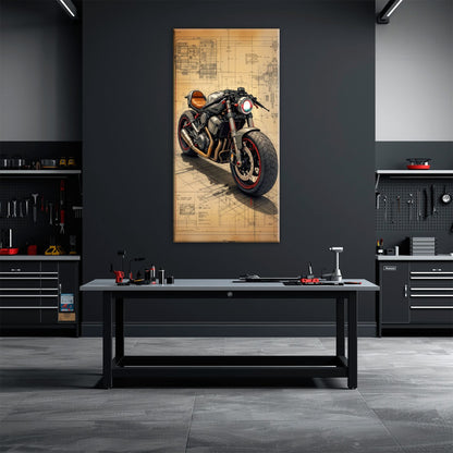 Blueprint Canvas Print – Cafe Racer Motorcycle Mechanical Soul Wall Art Motorcycle