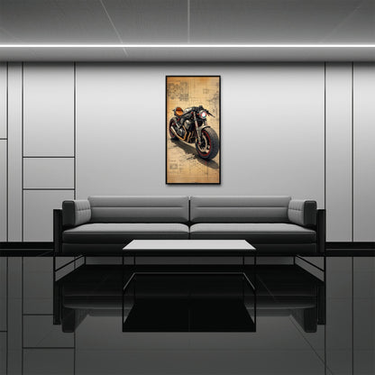 Blueprint Canvas Print – Cafe Racer Motorcycle Mechanical Soul Wall Art Motorcycle