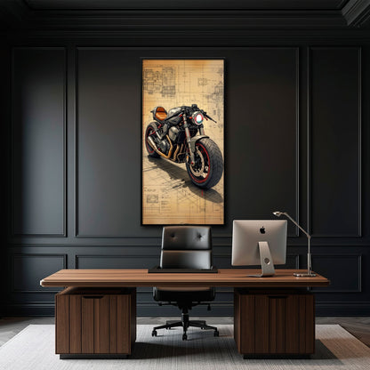 Blueprint Canvas Print – Cafe Racer Motorcycle Mechanical Soul Wall Art Motorcycle