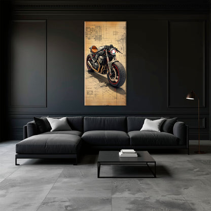 Blueprint Canvas Print – Cafe Racer Motorcycle Mechanical Soul Wall Art Motorcycle