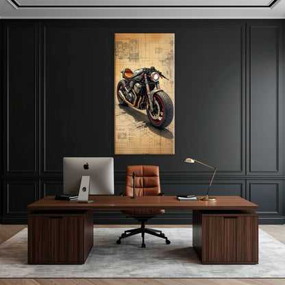 Blueprint Canvas Print – Cafe Racer Motorcycle Mechanical Soul Wall Art Motorcycle