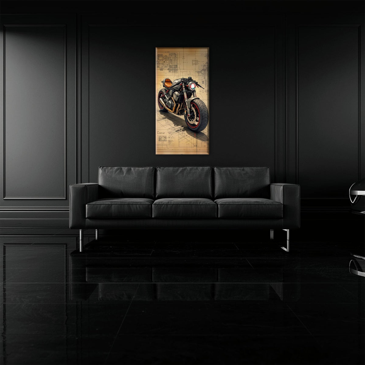 Blueprint Canvas Print – Cafe Racer Motorcycle Mechanical Soul Wall Art Motorcycle