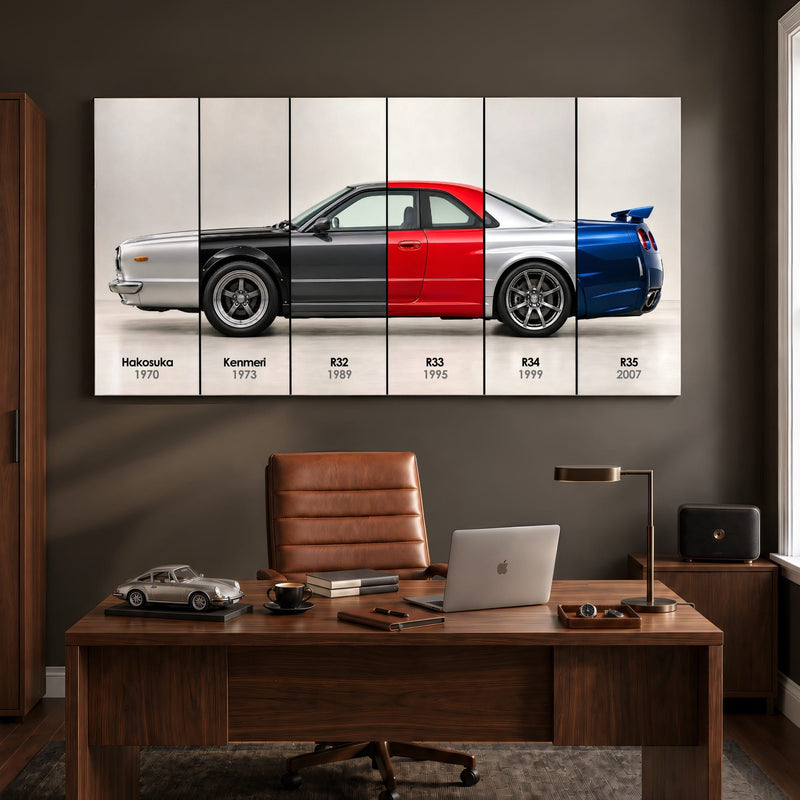 Nissan GT-R Evolution Poster & Canvas Wall Art | Caveson Canvas / 12х24 / Gallery Wrap Cars