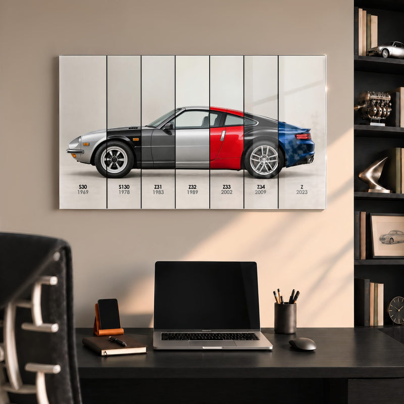 Nissan Z Evolution Poster 240Z to Z & Canvas Art | Caveson Acrylic Glass / 12х24 / Without Frame Cars