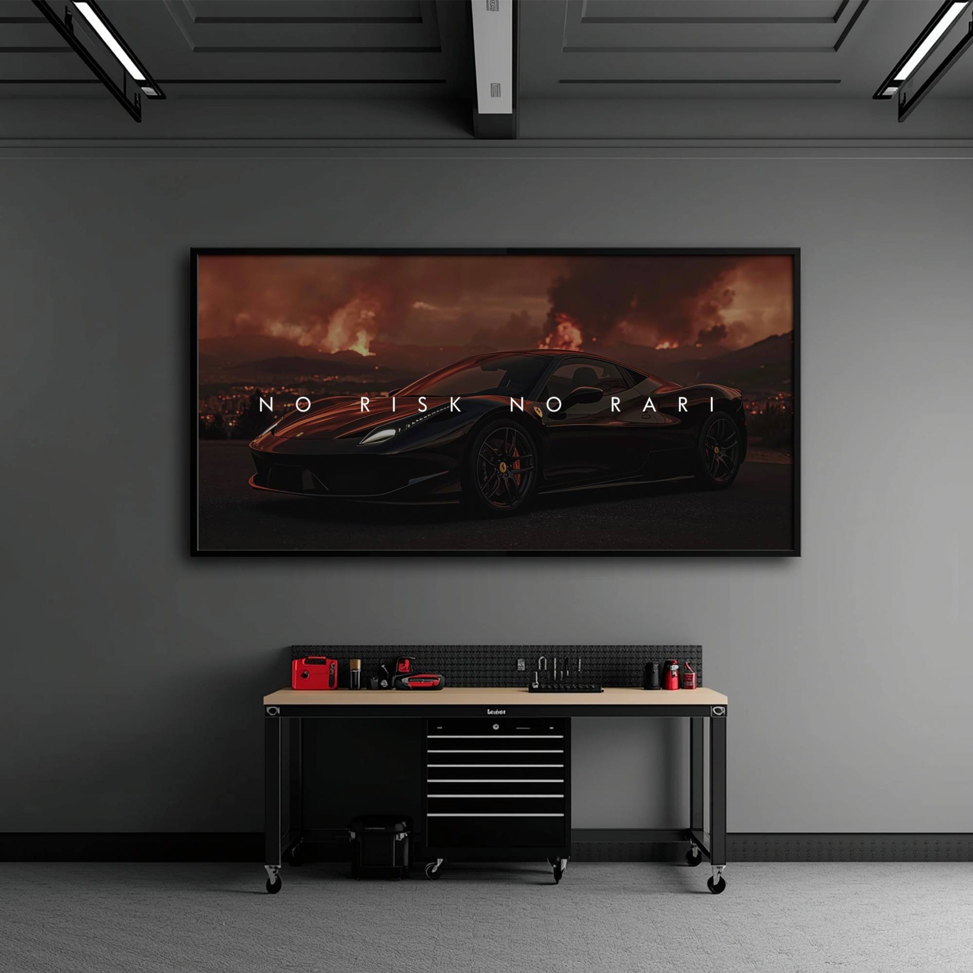 NO RISK NO RARI - Ferrari 296 GTB Inspirational Canvas Wall Art Print Cars