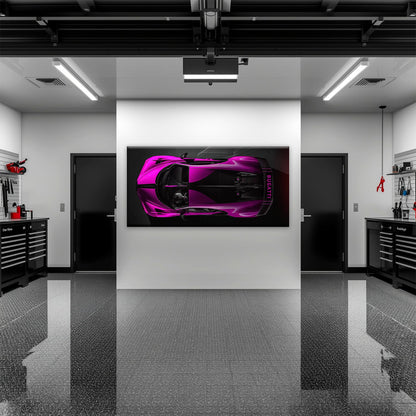 Bugatti Magenta Strike Wall Art – Pink Top View Hypercar Canvas Print Cars