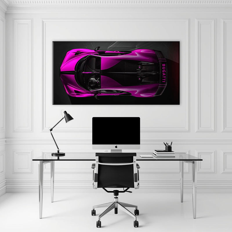 Bugatti Magenta Strike Wall Art – Pink Top View Hypercar Canvas Print Cars