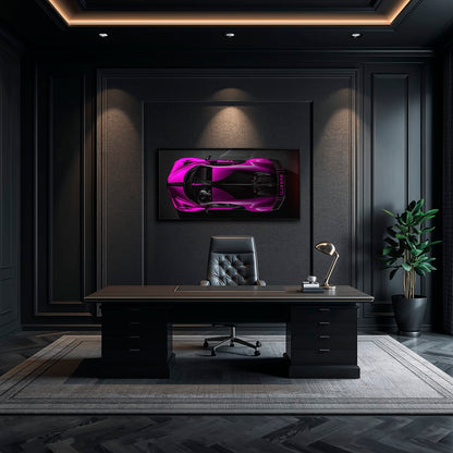 Bugatti Magenta Strike Wall Art – Pink Top View Hypercar Canvas Print Cars