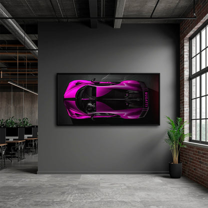 Bugatti Magenta Strike Wall Art – Pink Top View Hypercar Canvas Print Cars