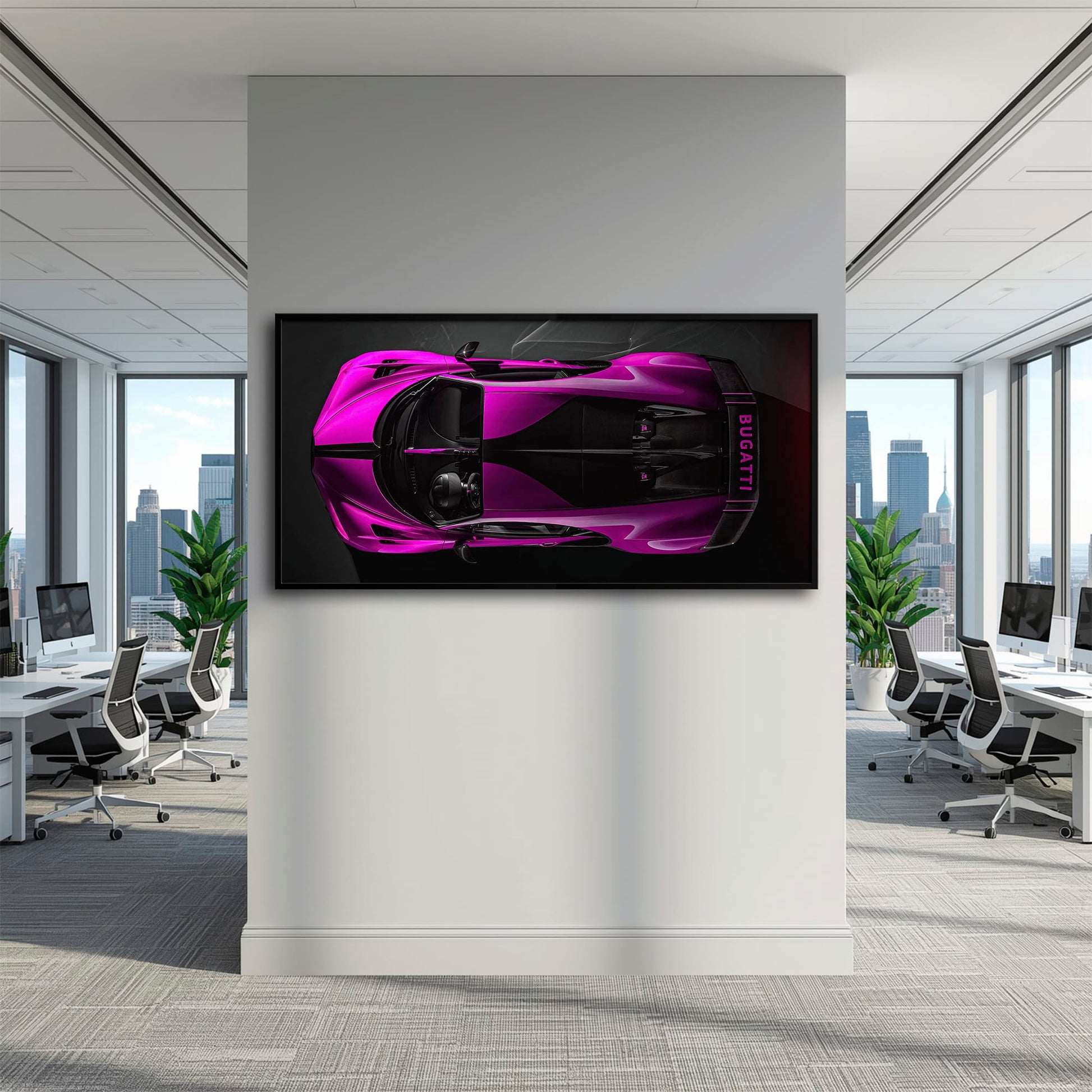 Bugatti Magenta Strike Wall Art – Pink Top View Hypercar Canvas Print Cars