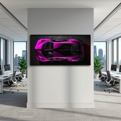 Bugatti Magenta Strike Wall Art – Pink Top View Hypercar Canvas Print Cars