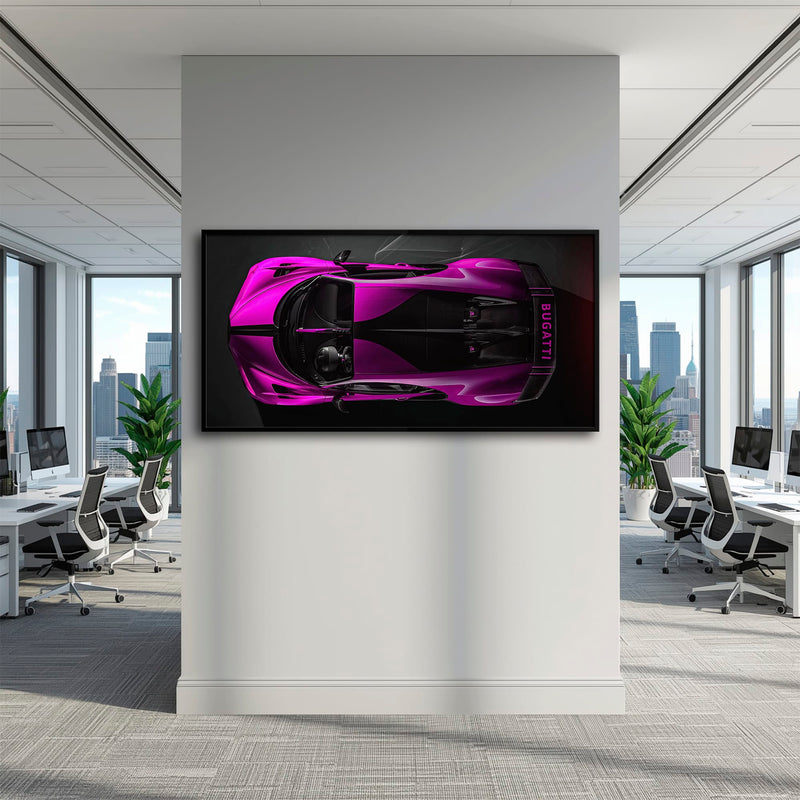 Bugatti Magenta Strike Wall Art – Pink Top View Hypercar Canvas Print Cars