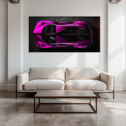 Bugatti Magenta Strike Wall Art – Pink Top View Hypercar Canvas Print Cars