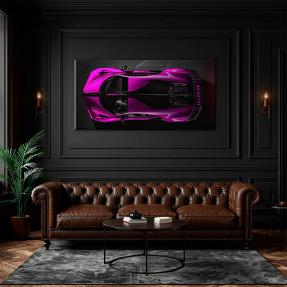 Bugatti Magenta Strike Wall Art – Pink Top View Hypercar Canvas Print Cars