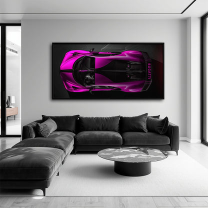 Bugatti Magenta Strike Wall Art – Pink Top View Hypercar Canvas Print Cars