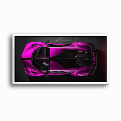 Bugatti Magenta Strike Wall Art – Pink Top View Hypercar Canvas Print Cars